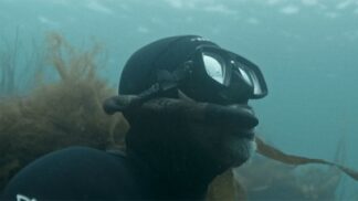 Nicolas Floc'h avec masque en plongée dans un. paysage aquatique